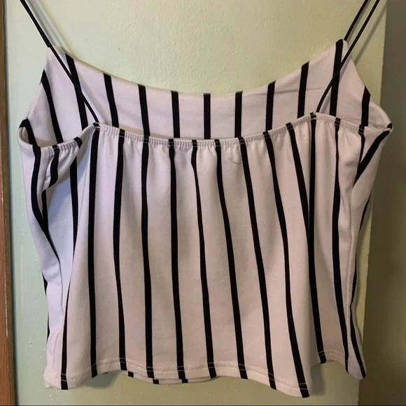 black and white striped spaghetti strap top - Picture 2 of 3
